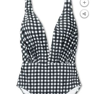 Sexy Plaid black and white one piece swimsuit, L